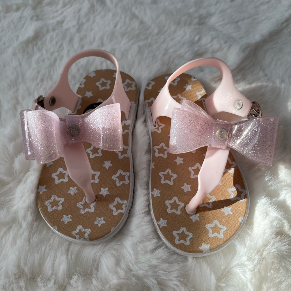 Pink Glitter Bow Kids Sandals